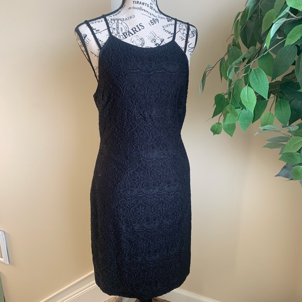 Guess Lace Double Strap Sheath Cocktail Dress Black Sz 14